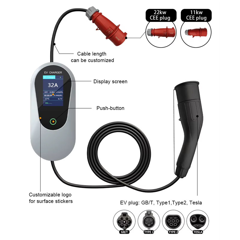 Carregador Portátil de Carro E - Type 2 Portable Ev Charger 11Kw Cee avaliação e preço